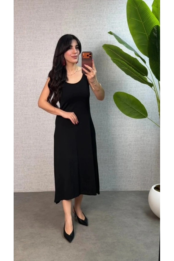 Bidebuvar Kadın Askılı Yuvarlak Yaka Süprem Kumaş Elbise