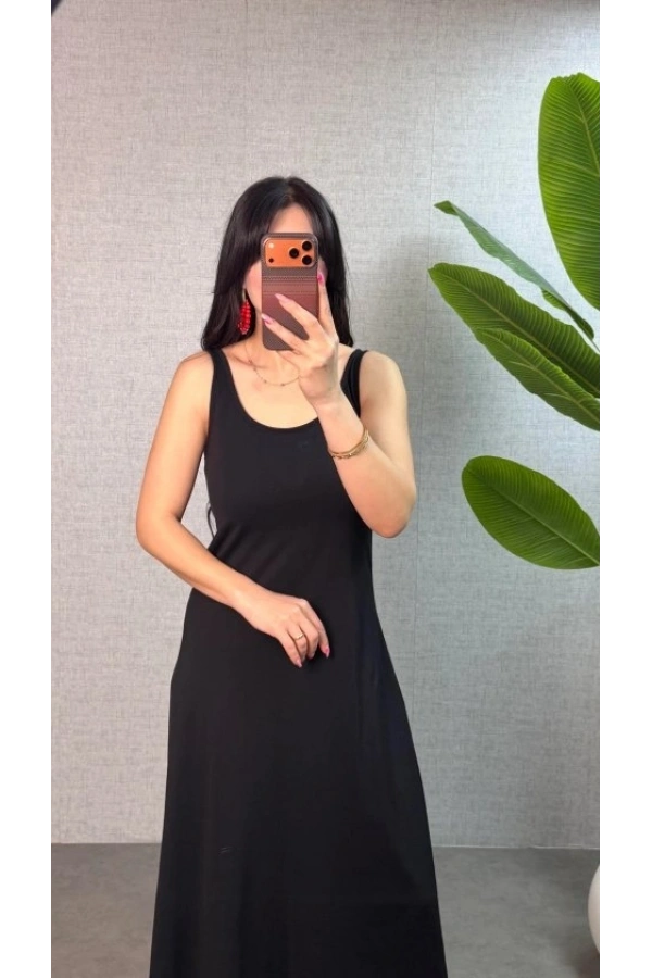 Bidebuvar Kadın Askılı Yuvarlak Yaka Süprem Kumaş Elbise