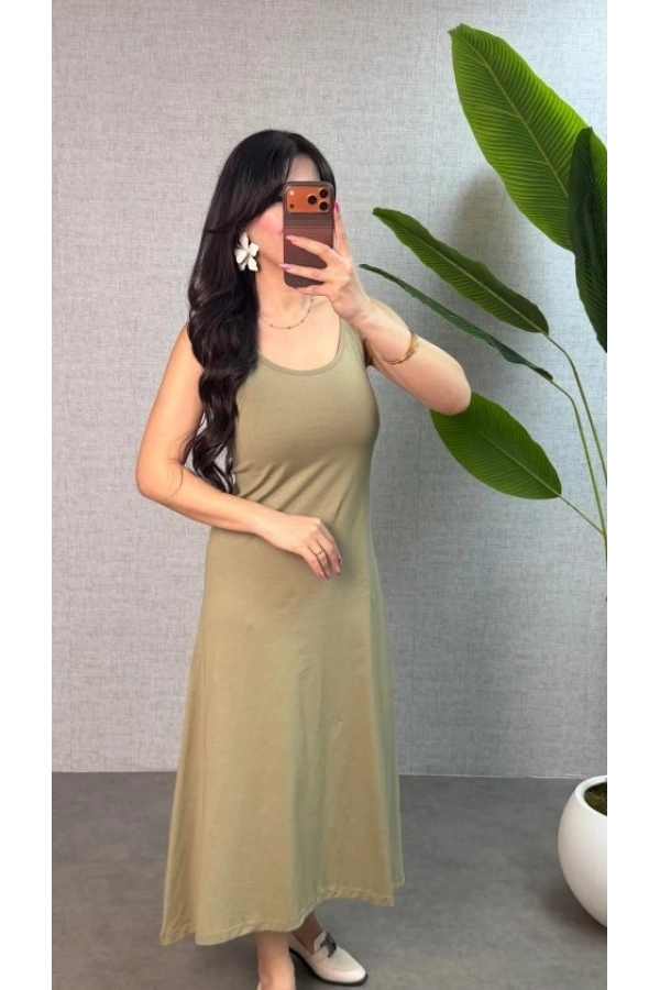 Bidebuvar Kadın Askılı Yuvarlak Yaka Süprem Kumaş Elbise