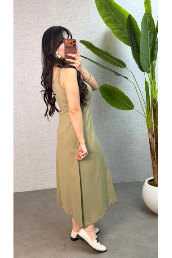 Bidebuvar Kadın Askılı Yuvarlak Yaka Süprem Kumaş Elbise