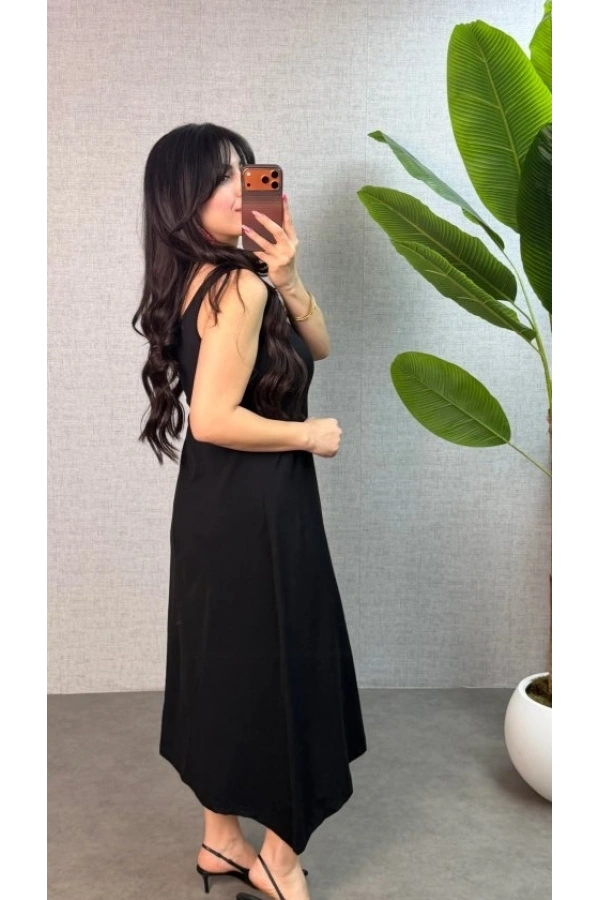 Bidebuvar Kadın Askılı Yuvarlak Yaka Süprem Kumaş Elbise