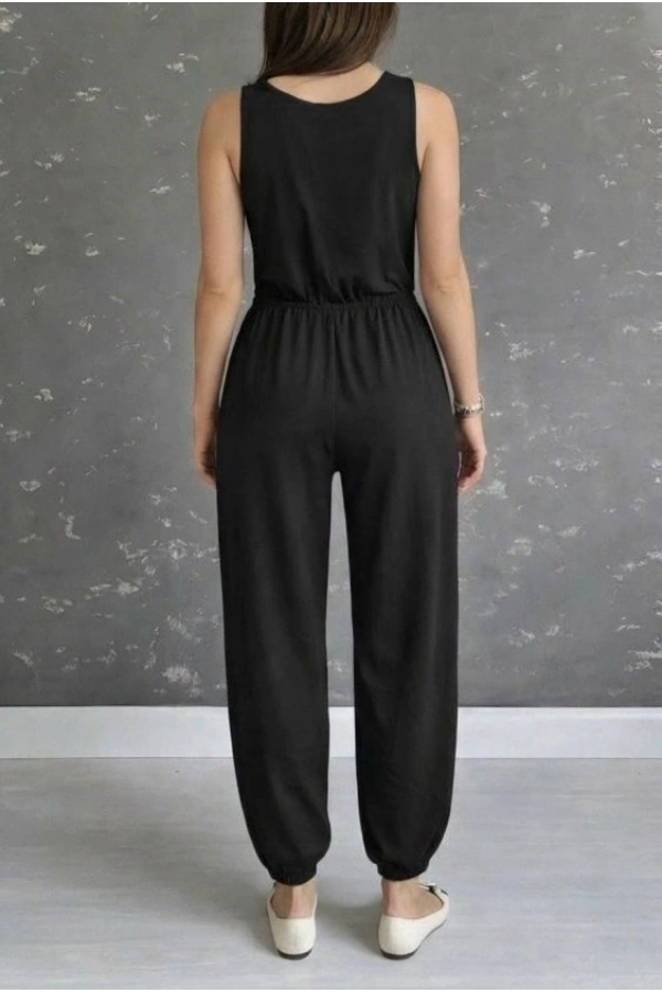 Bidebuvar Kadın Askılı Yuvarlak Yakalı Cepli Viskon Tulum