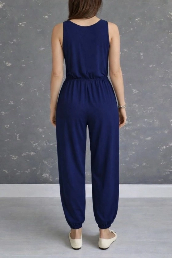 Bidebuvar Kadın Askılı Yuvarlak Yakalı Cepli Viskon Tulum