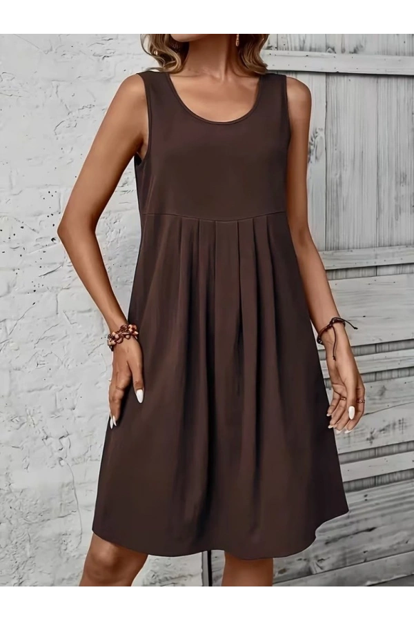 Bidebuvar Kadın Askılı Yuvarlak Yakalı önden Pileli Kısa Aerobin Elbise