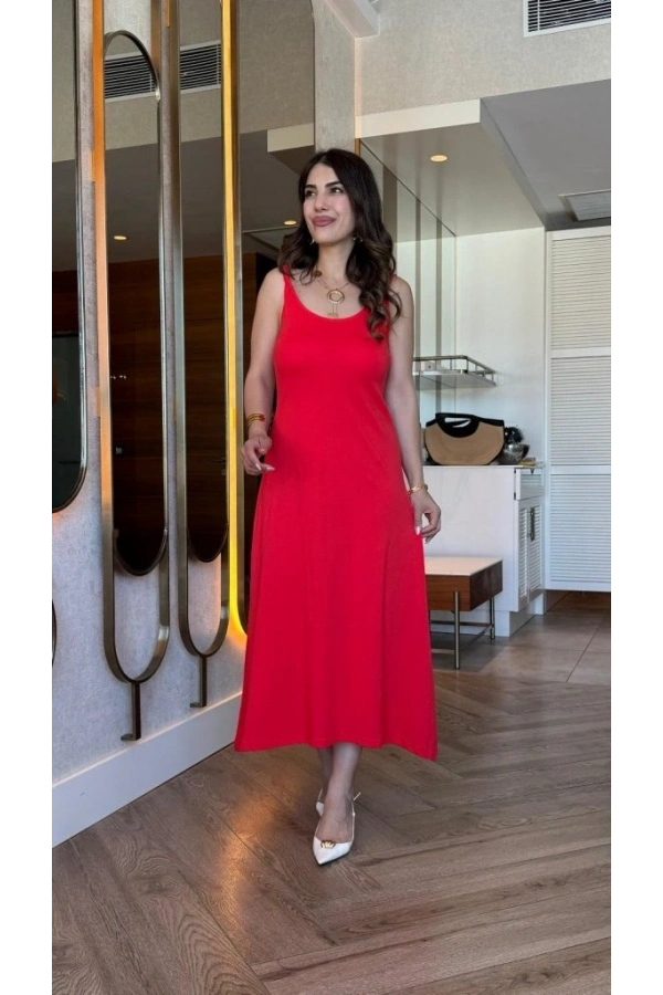 Bidebuvar Kadın Askılı Yuvarlak Yakalı Viskon Elbise