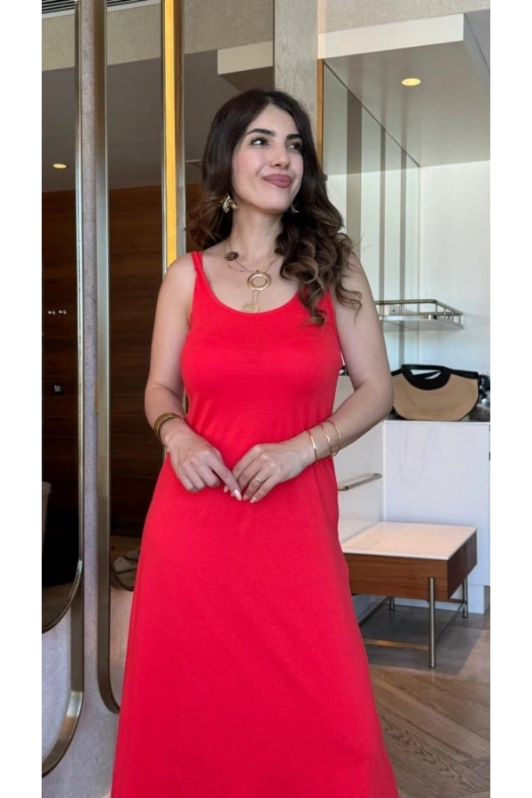 Bidebuvar Kadın Askılı Yuvarlak Yakalı Viskon Elbise