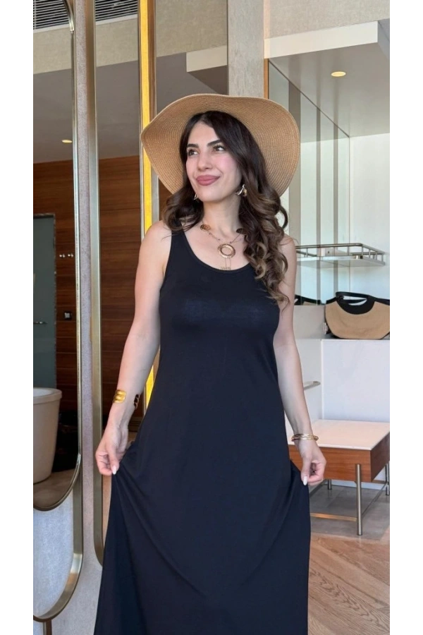 Bidebuvar Kadın Askılı Yuvarlak Yakalı Viskon Elbise