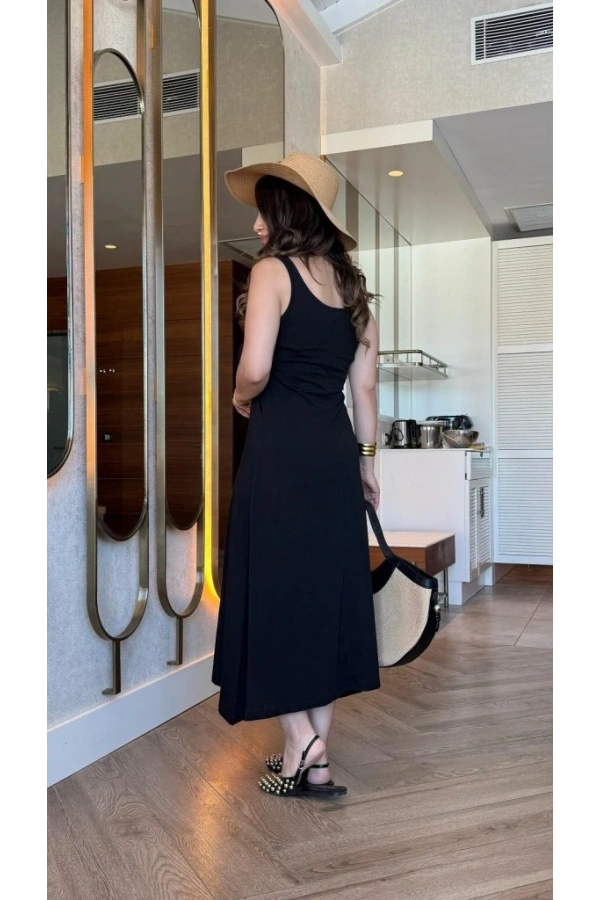 Bidebuvar Kadın Askılı Yuvarlak Yakalı Viskon Elbise