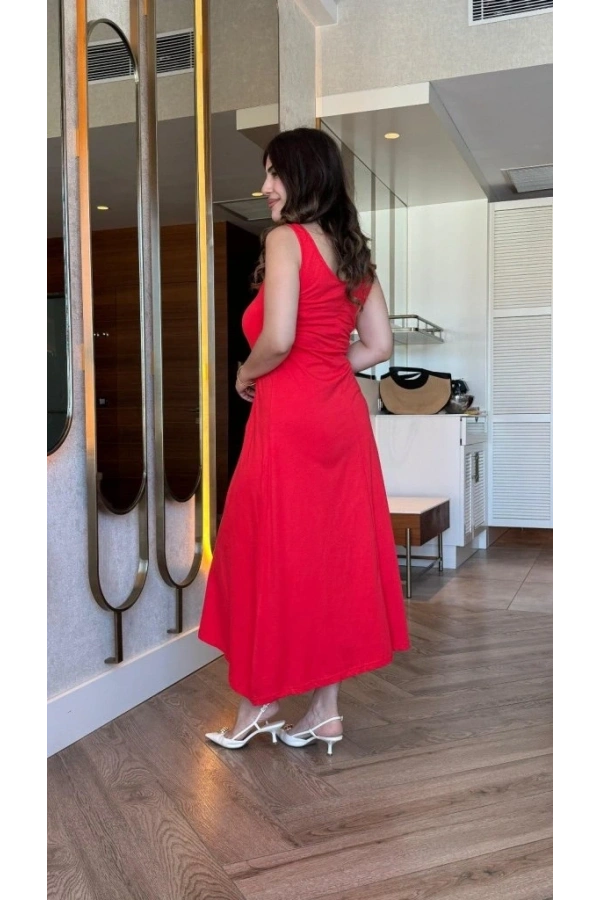 Bidebuvar Kadın Askılı Yuvarlak Yakalı Viskon Elbise