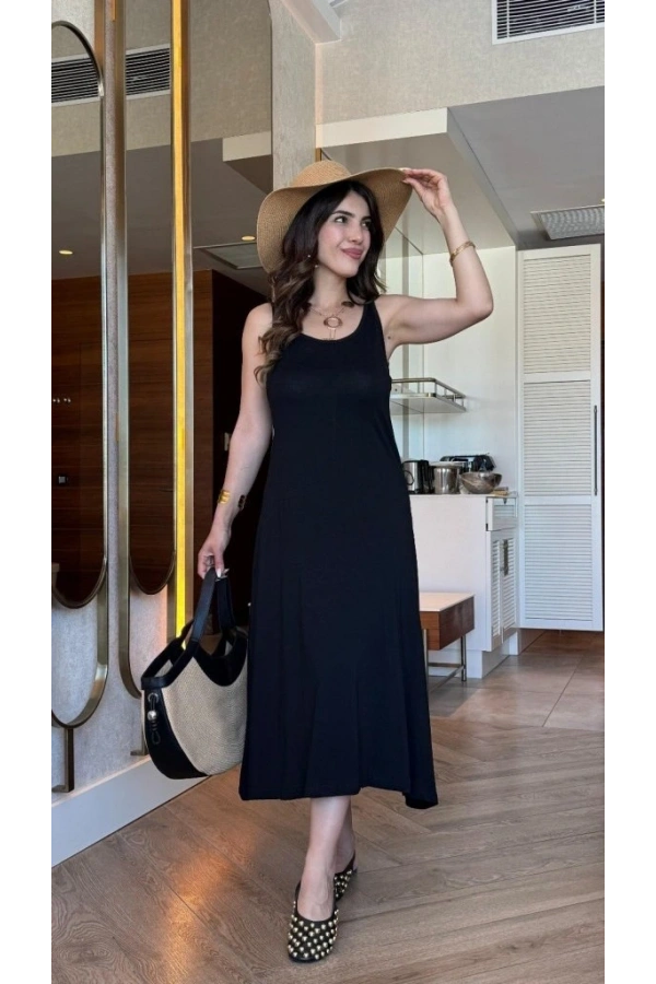 Bidebuvar Kadın Askılı Yuvarlak Yakalı Viskon Elbise