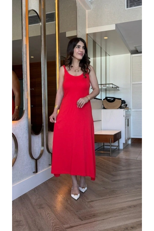 Bidebuvar Kadın Askılı Yuvarlak Yakalı Viskon Elbise