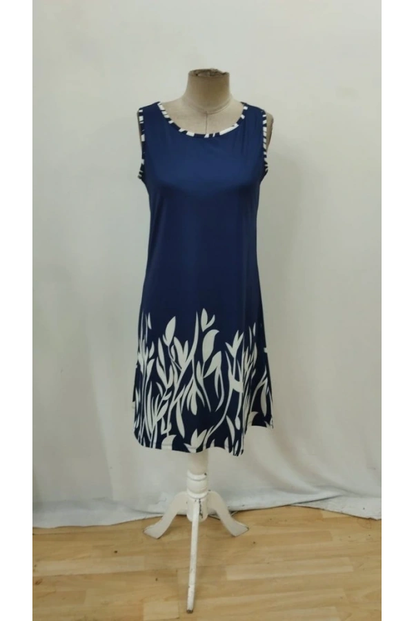 Bidebuvar Kadın Askılı Yuvarlak Yakalı Yaprak Desenli Dalgıç Elbise