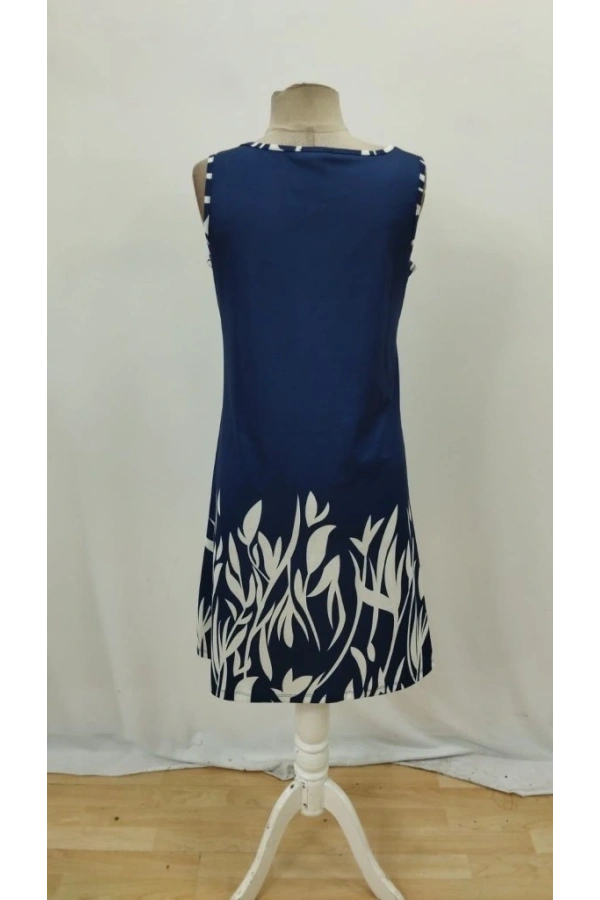 Bidebuvar Kadın Askılı Yuvarlak Yakalı Yaprak Desenli Dalgıç Elbise