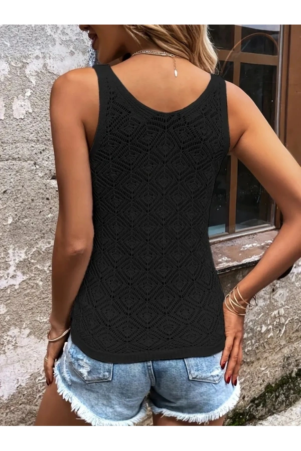 Bidebuvar Kadın Baklava Desen Detaylı Kalın Askılı Triko Bluz