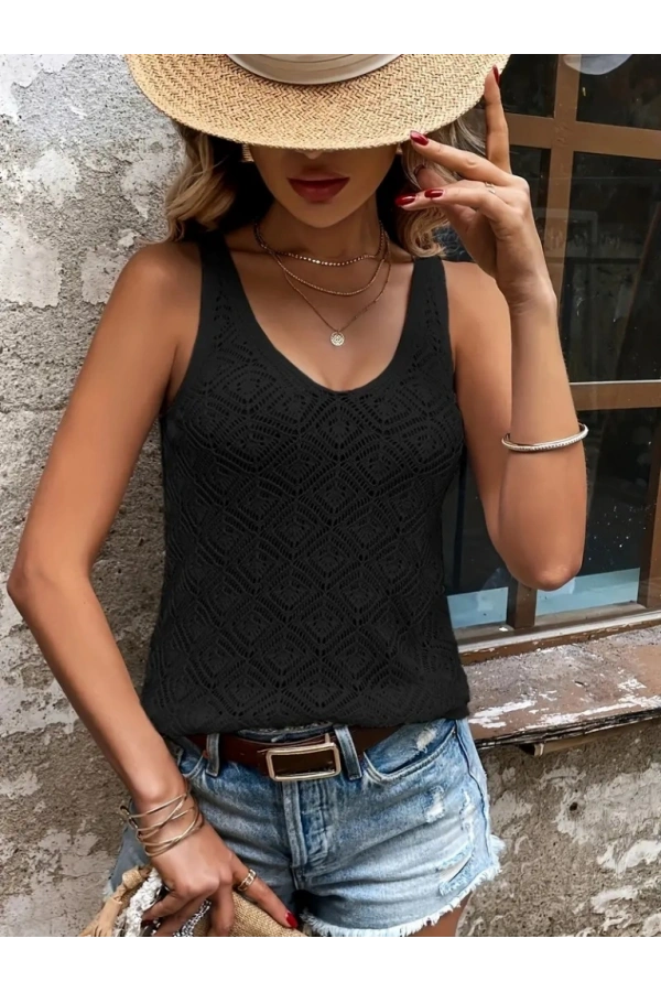 Bidebuvar Kadın Baklava Desen Detaylı Kalın Askılı Triko Bluz