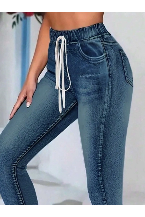 Bidebuvar Kadın Belden Bağlamalı Cepli Yüksek Bel Kot Pantolon