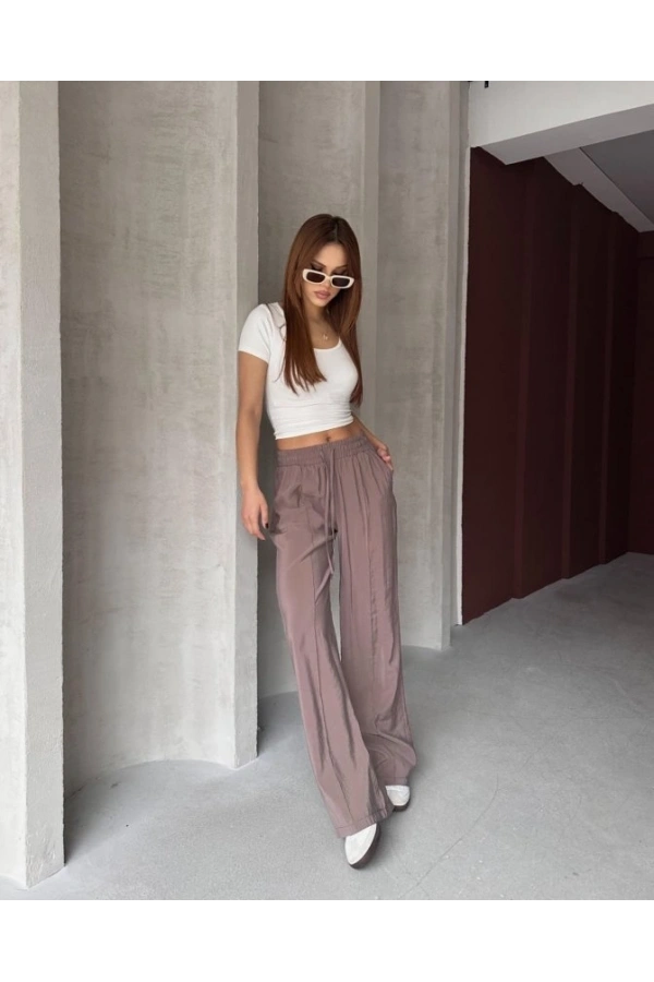 Bidebuvar Kadın Beli Lastikli çımalı Tensel Kumaş Ispanyol Paça Pantolon