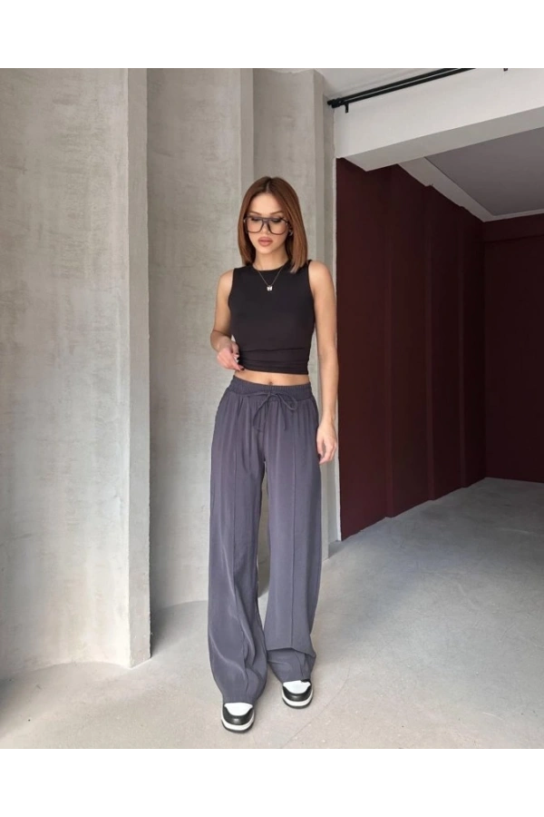Bidebuvar Kadın Beli Lastikli çımalı Tensel Kumaş Ispanyol Paça Pantolon