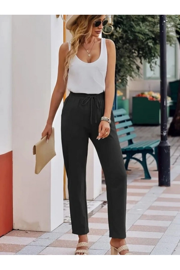 Bidebuvar Kadın Beli Lastikli Keten Pantolon