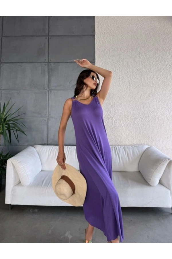 Bidebuvar Kadın çan Dokuma Kumaş V Yaka Asimetrik Kesim Elbise