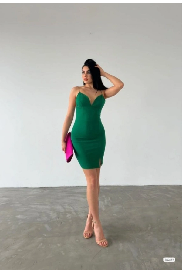 Bidebuvar Kadın Dalgıç Krep Kumaş Askılı Mini Elbise