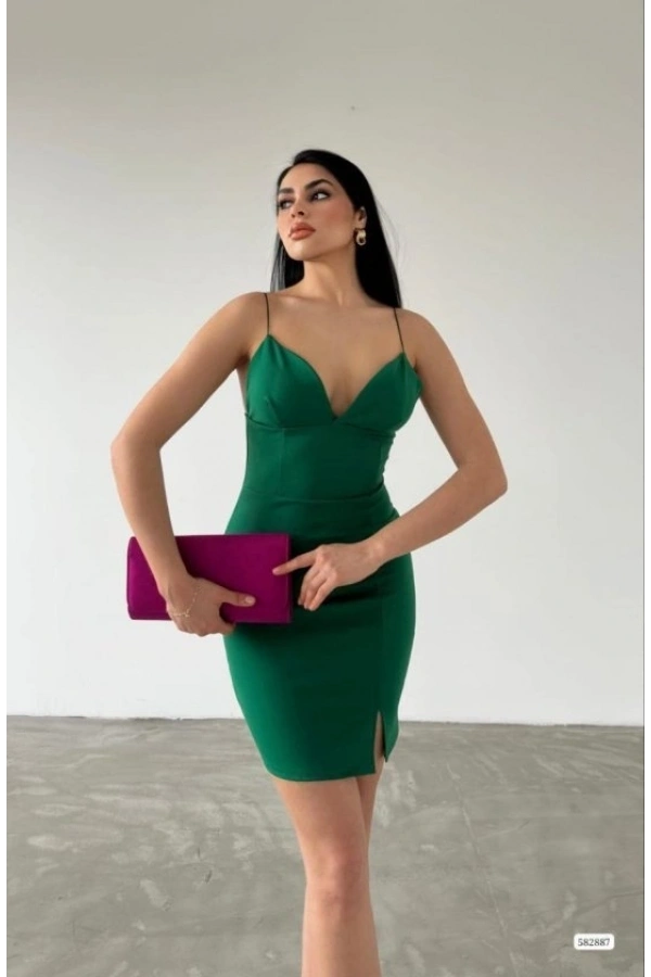 Bidebuvar Kadın Dalgıç Krep Kumaş Askılı Mini Elbise