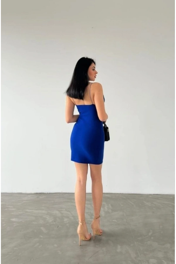 Bidebuvar Kadın Dalgıç Krep Kumaş Askılı Mini Elbise