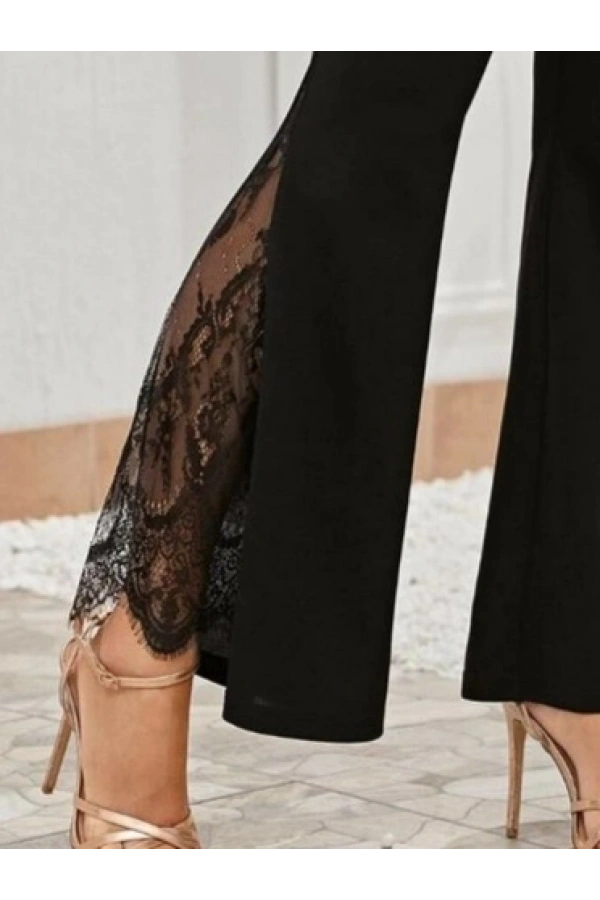 Bidebuvar Kadın Dantel Eklemeli Ispanyol Paça Scuba Tayt Pantalon