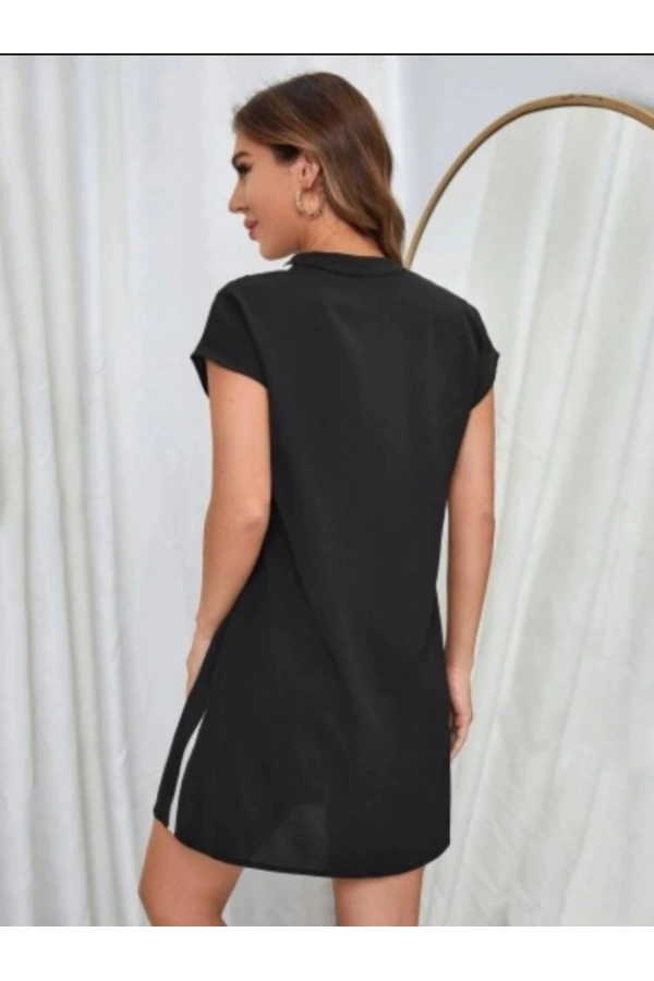 Bidebuvar Kadın Dokuma Viskon Kumaş V Yaka Zebra Desenli Elbise