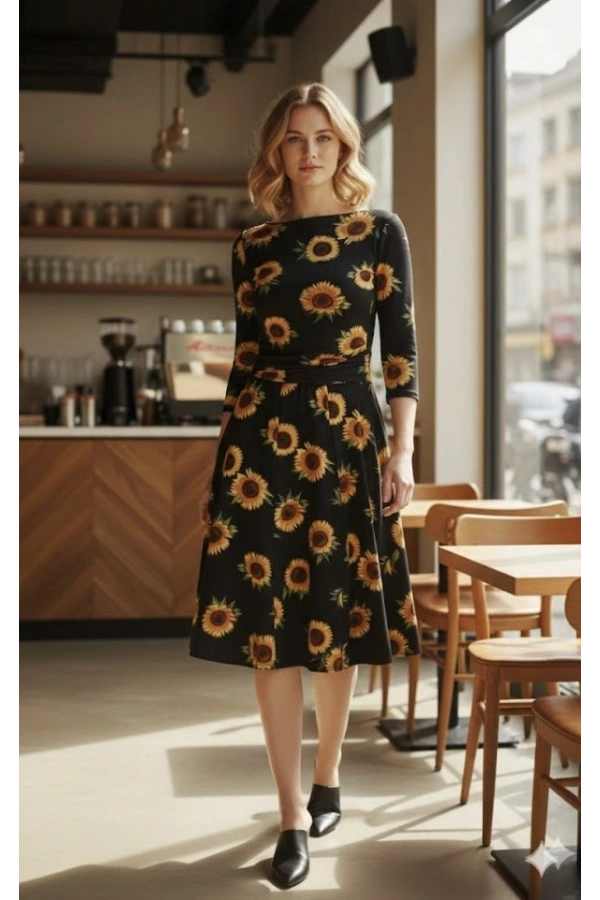 Bidebuvar Kadın Fakir Kol Bisiklet Yaka Midi Mikro Elbise