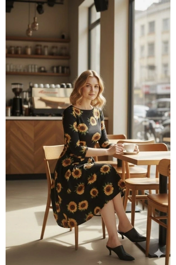 Bidebuvar Kadın Fakir Kol Bisiklet Yaka Midi Mikro Elbise