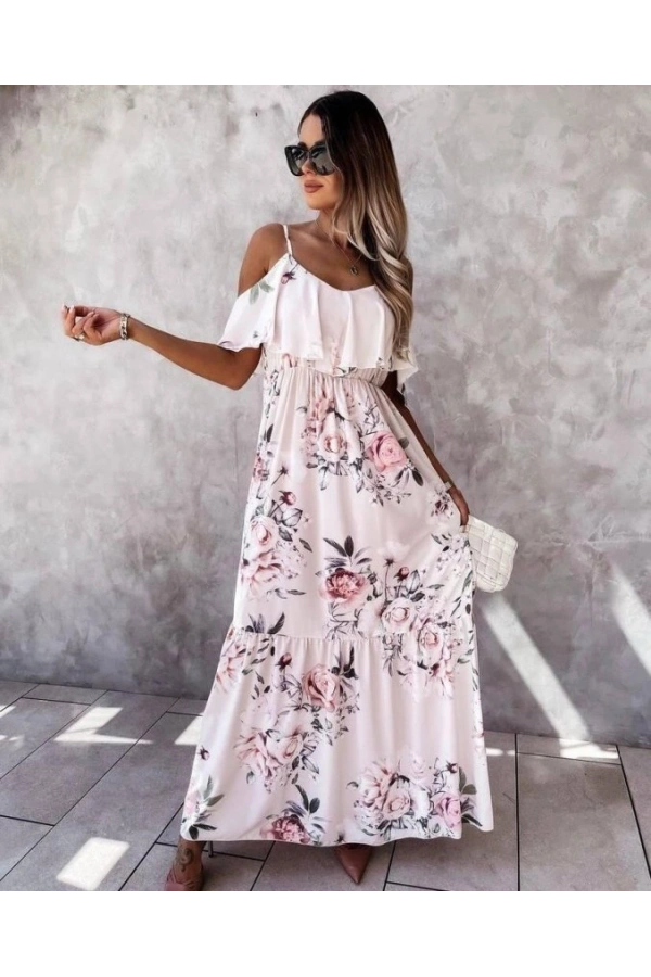 Bidebuvar Kadın Gül Desenli Maxi Boy Mikro Kumaş Elbise