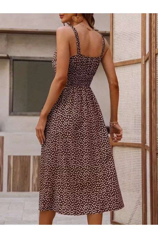 Bidebuvar Kadın Ip Askılı Beli Lastikli Yırtmaçlı Midi Elbise