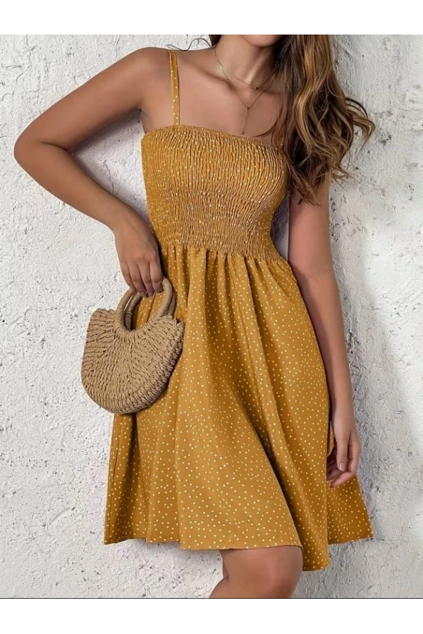 Bidebuvar Kadın Ip Askılı Gipeli Desenli Kısa Süprem Elbise