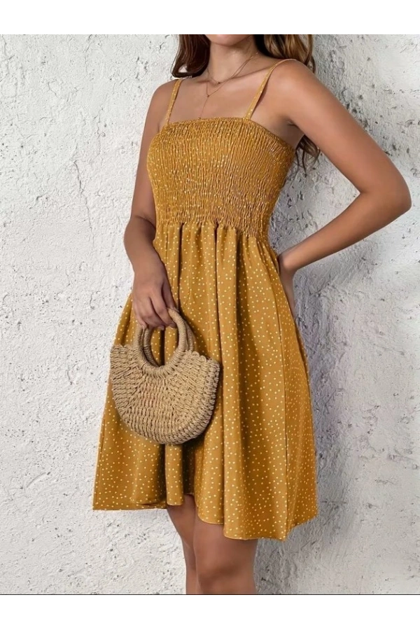 Bidebuvar Kadın Ip Askılı Gipeli Desenli Kısa Süprem Elbise