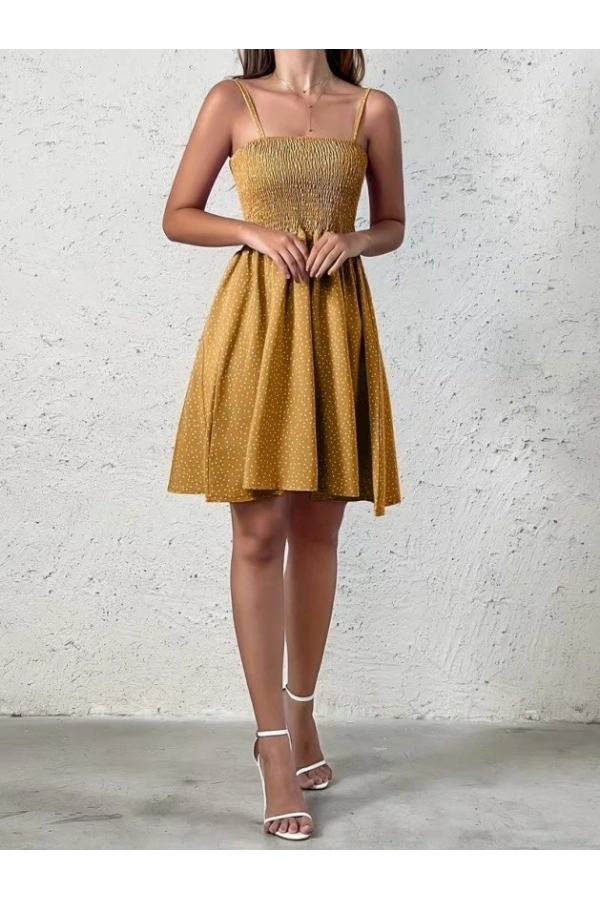 Bidebuvar Kadın Ip Askılı Gipeli Desenli Kısa Süprem Elbise