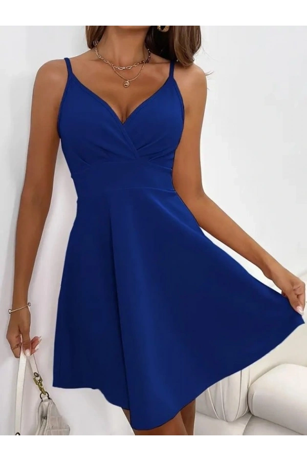 Bidebuvar Kadın Ip Askılı Kruvaze Yakalı Kısa ıthal Krep Elbise