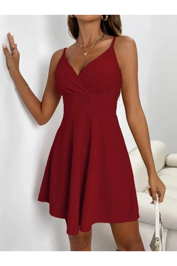 Bidebuvar Kadın Ip Askılı Kruvaze Yakalı Kısa ıthal Krep Elbise