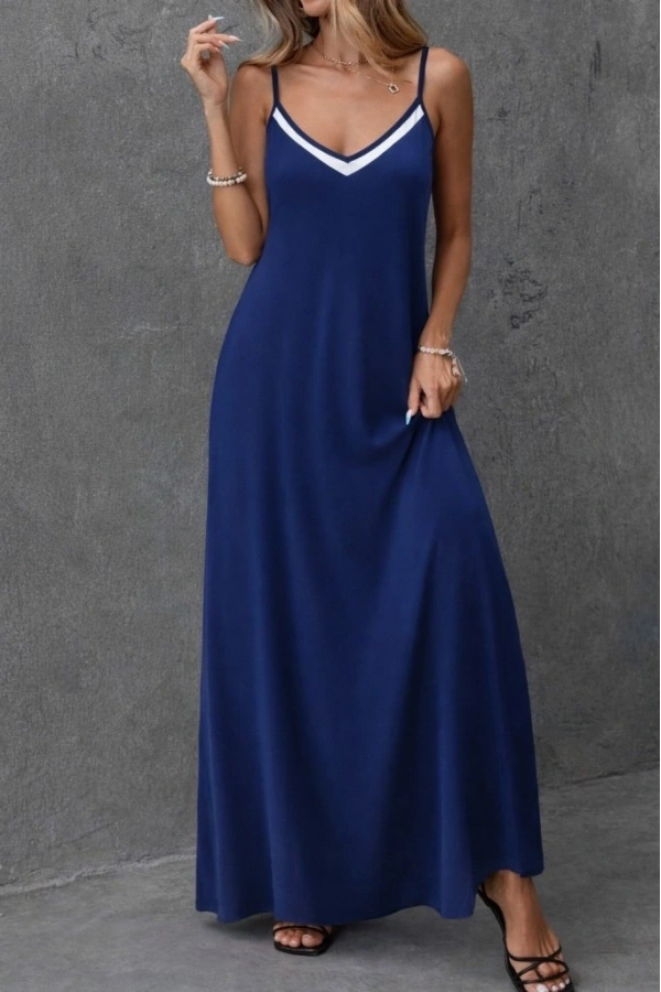 Bidebuvar Kadın Ip Askılı V şerit Yakalı Uzun Viskon Elbise