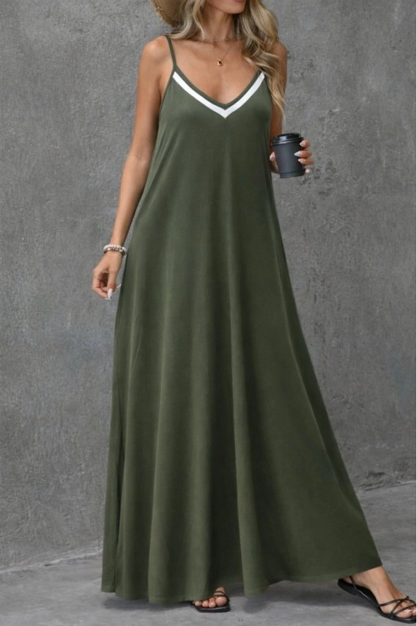 Bidebuvar Kadın Ip Askılı V şerit Yakalı Uzun Viskon Elbise