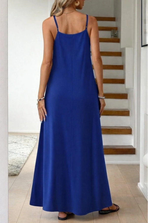 Bidebuvar Kadın Ip Askılı V şerit Yakalı Uzun Viskon Elbise