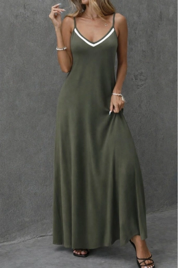 Bidebuvar Kadın Ip Askılı V şerit Yakalı Uzun Viskon Elbise