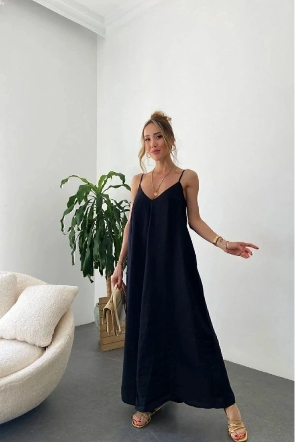 Bidebuvar Kadın Ip Askılı V Yakalı Uzun Aerobin Elbise