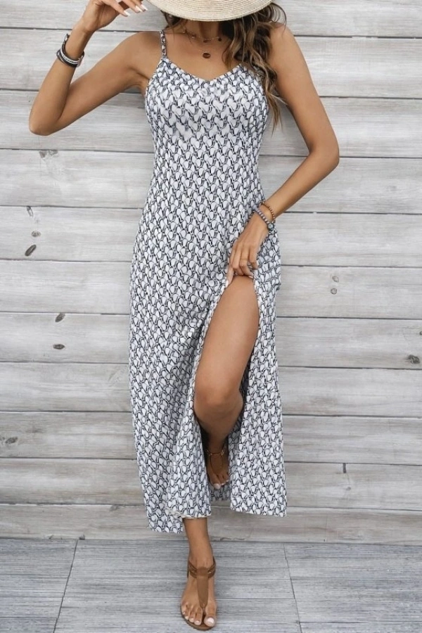 Bidebuvar Kadın Ip Askılı V Yakalı Yırtmaçlı Uzun Süprem Elbise