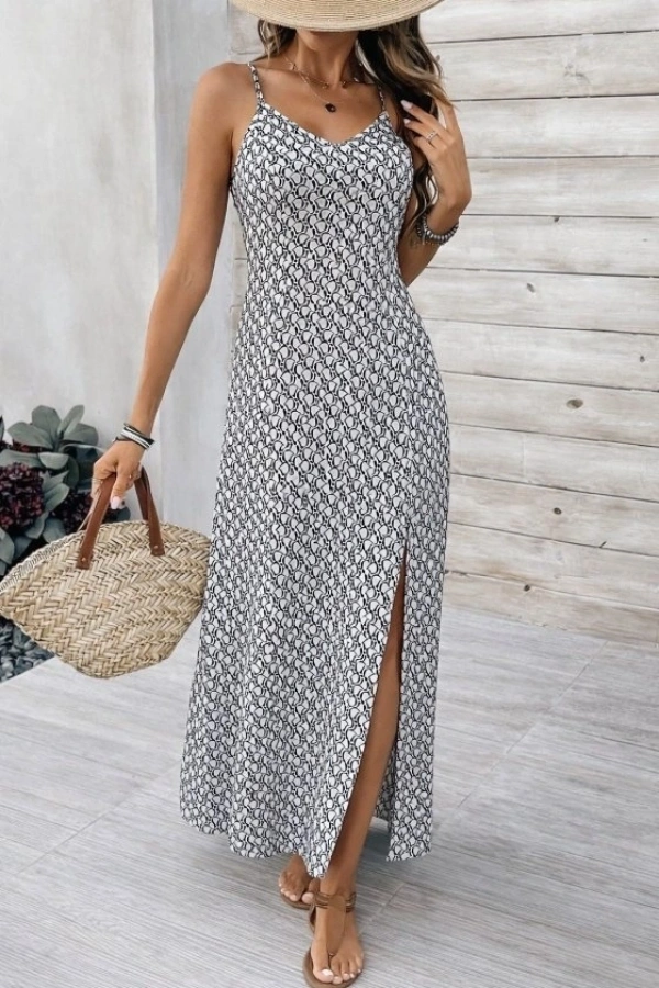 Bidebuvar Kadın Ip Askılı V Yakalı Yırtmaçlı Uzun Süprem Elbise