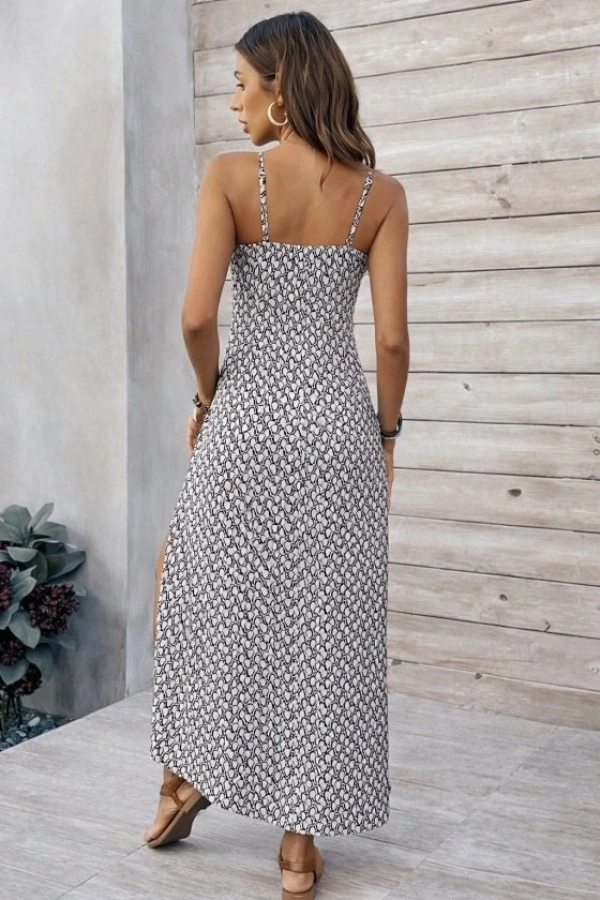 Bidebuvar Kadın Ip Askılı V Yakalı Yırtmaçlı Uzun Süprem Elbise