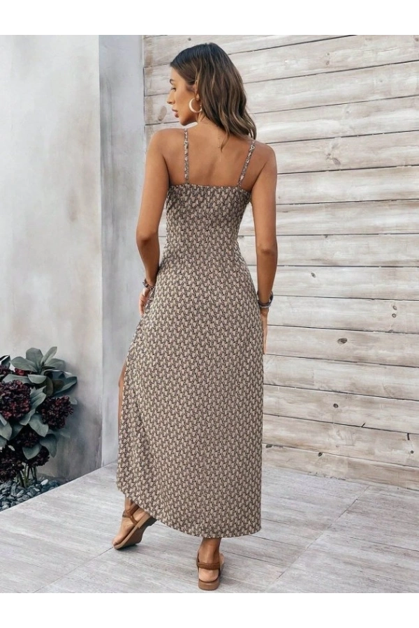 Bidebuvar Kadın Ip Askılı V Yakalı Yırtmaçlı Uzun Süprem Elbise