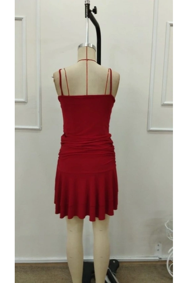 Bidebuvar Kadın Ip Askılı Yuvarlak Yaka Büzgülü Kısa Sandy Elbise