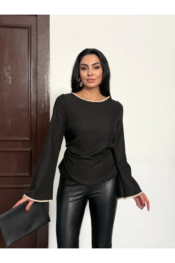 Bidebuvar Kadın İspanyol Kol Arkası Bağcık Ip Detay Keten Bluz