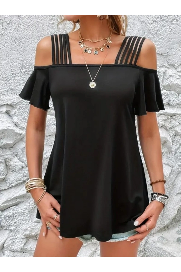 Bidebuvar Kadın Kısa Kollu Beş Askılı Viskon Bluz